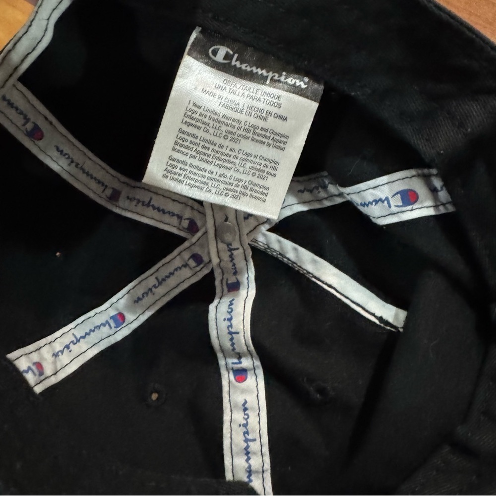 Champion Box Logo Black Adjustable Strapback Cap Hat OSFA 100% Cotton Hat - Picture 8 of 10